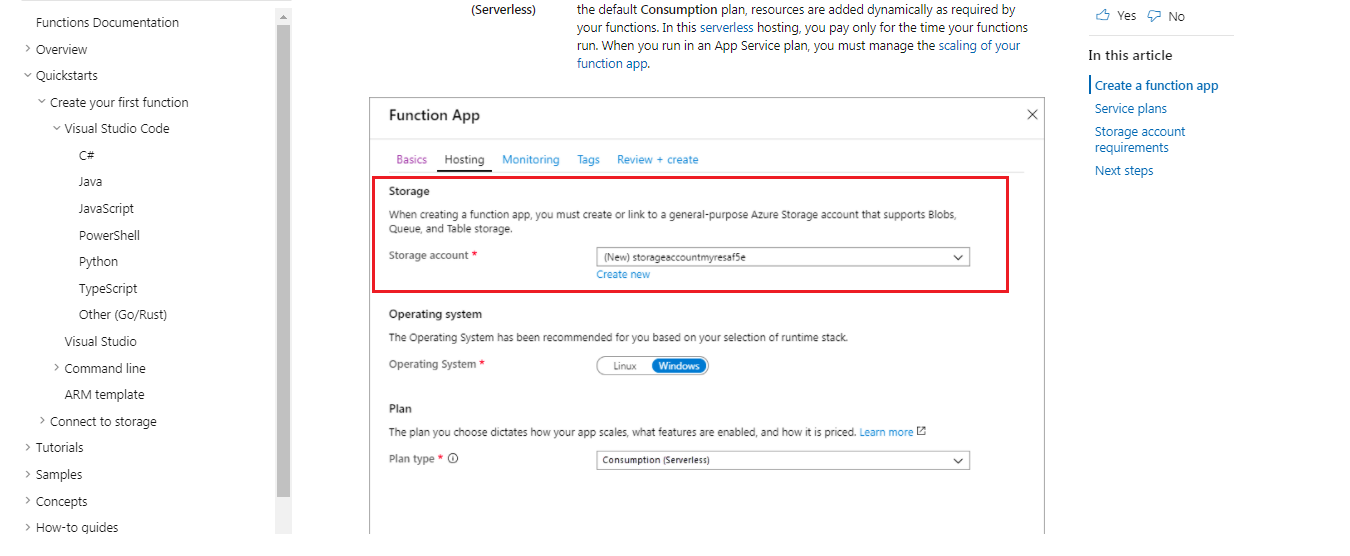 Azure function App not displaying the existing storage account in the ...