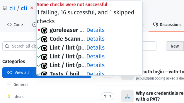 The list of CI checks in the repo header is broken on Discussion page ...