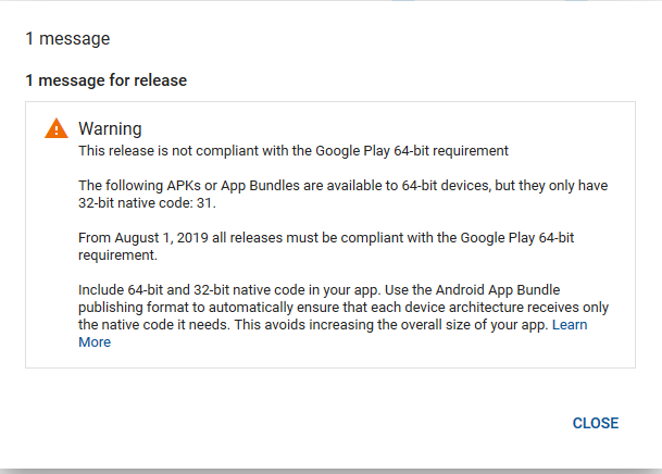 google warning 64nit