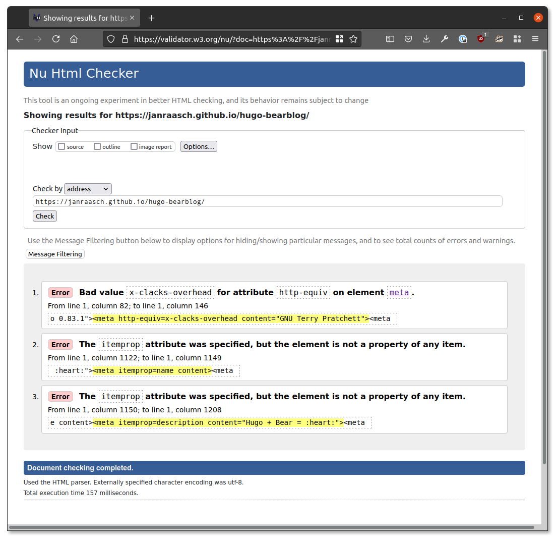 HTML5 Validation Failures Issue 33 Janraasch hugo bearblog GitHub