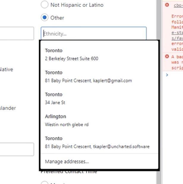 Some fields in client inappropriately bring up autofill suggestions