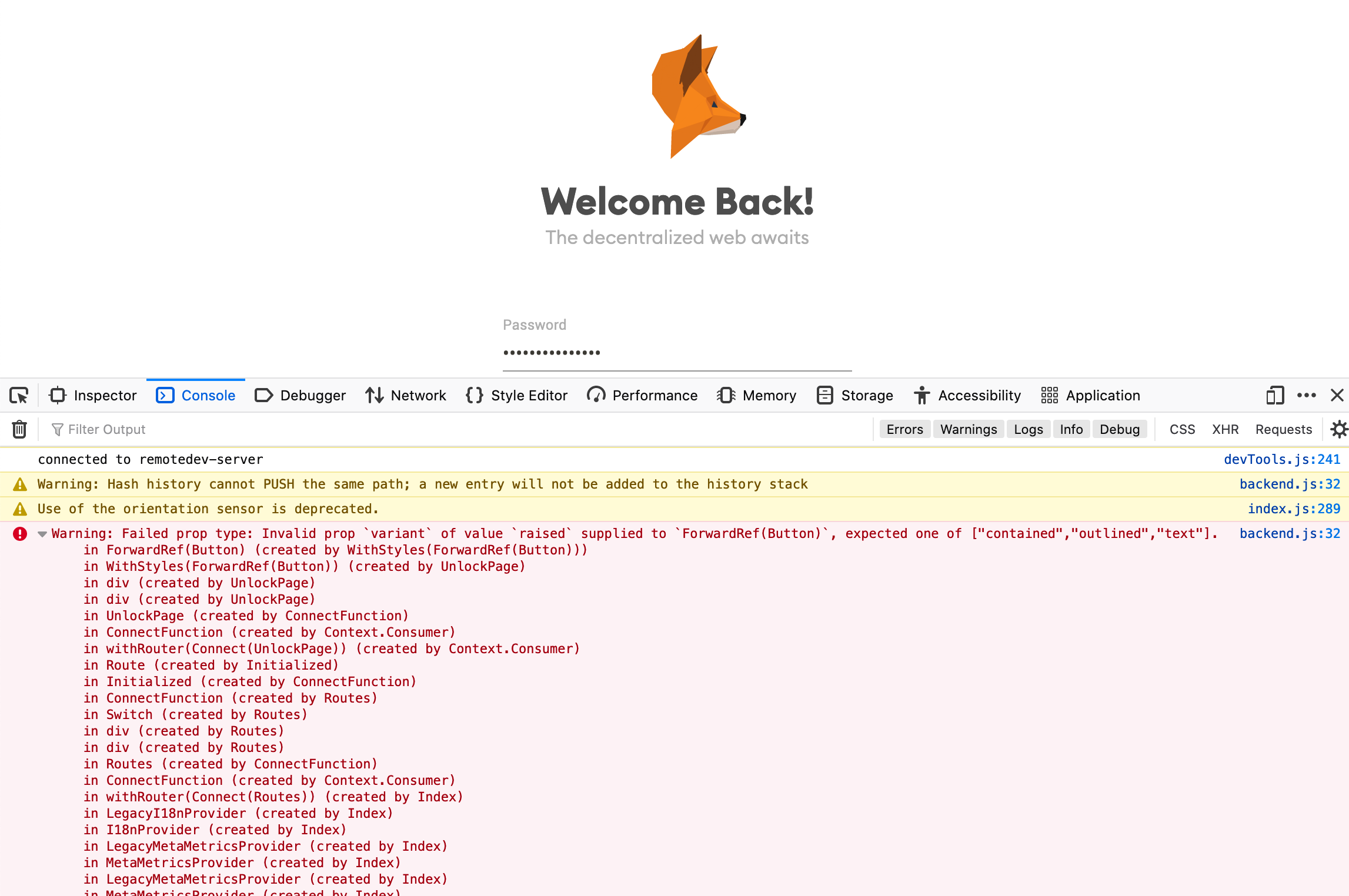 React Error on Login Screen: Failed prop type: Invalid prop `variant ...