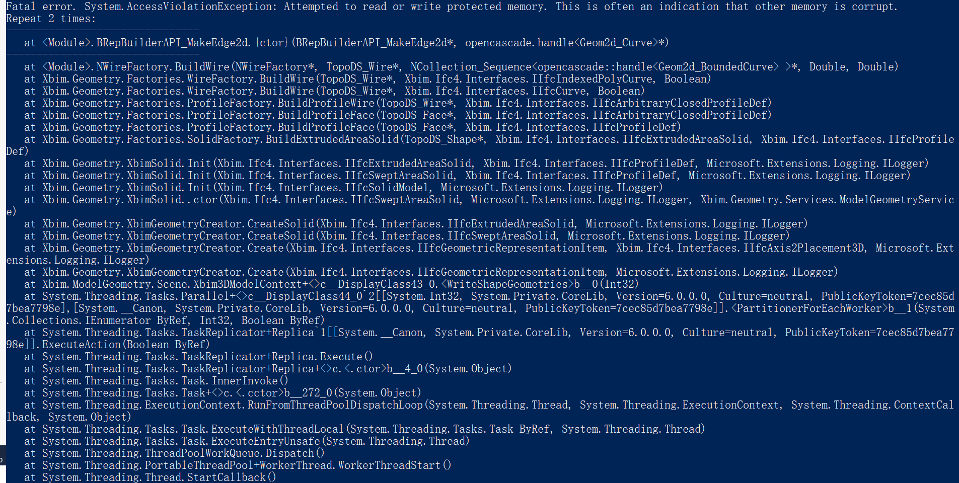 Fatal error. System.AccessViolationException · Issue 443 · xBimTeam