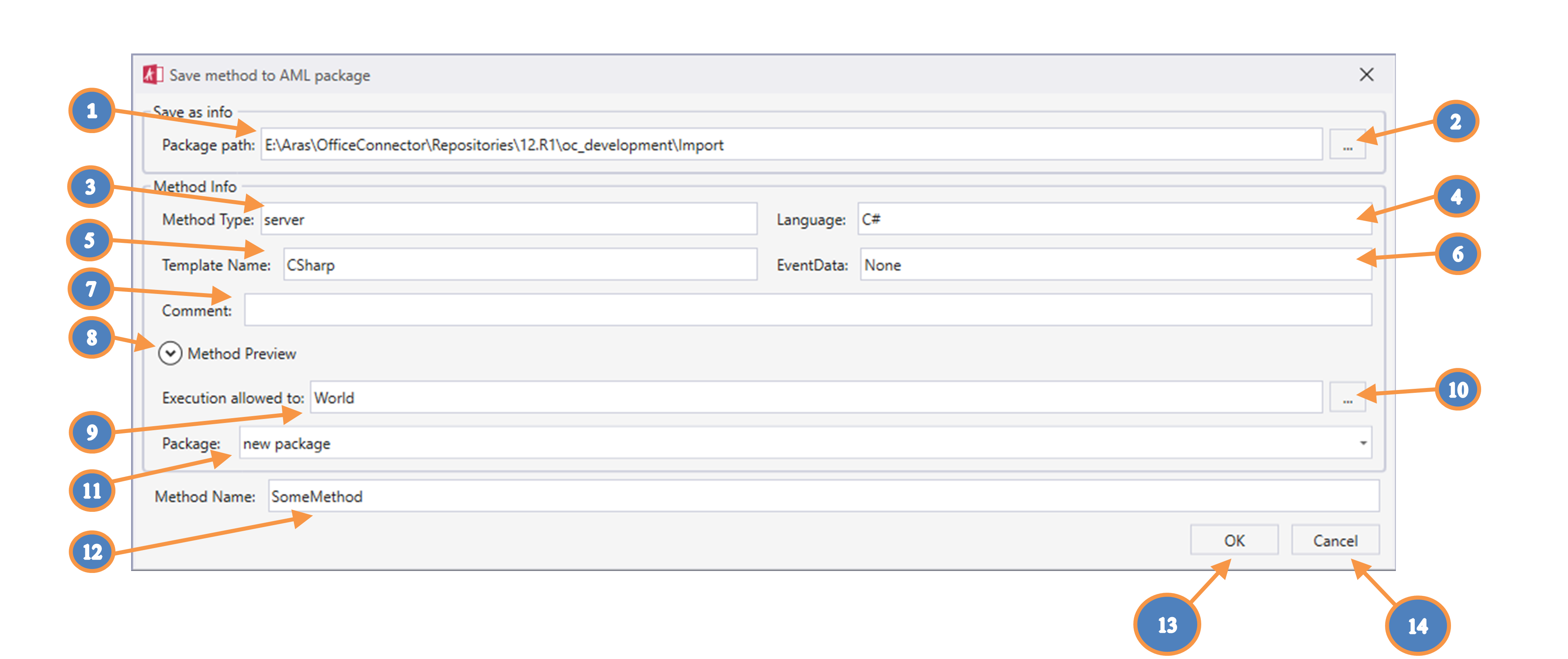 Save method to AML package dialog