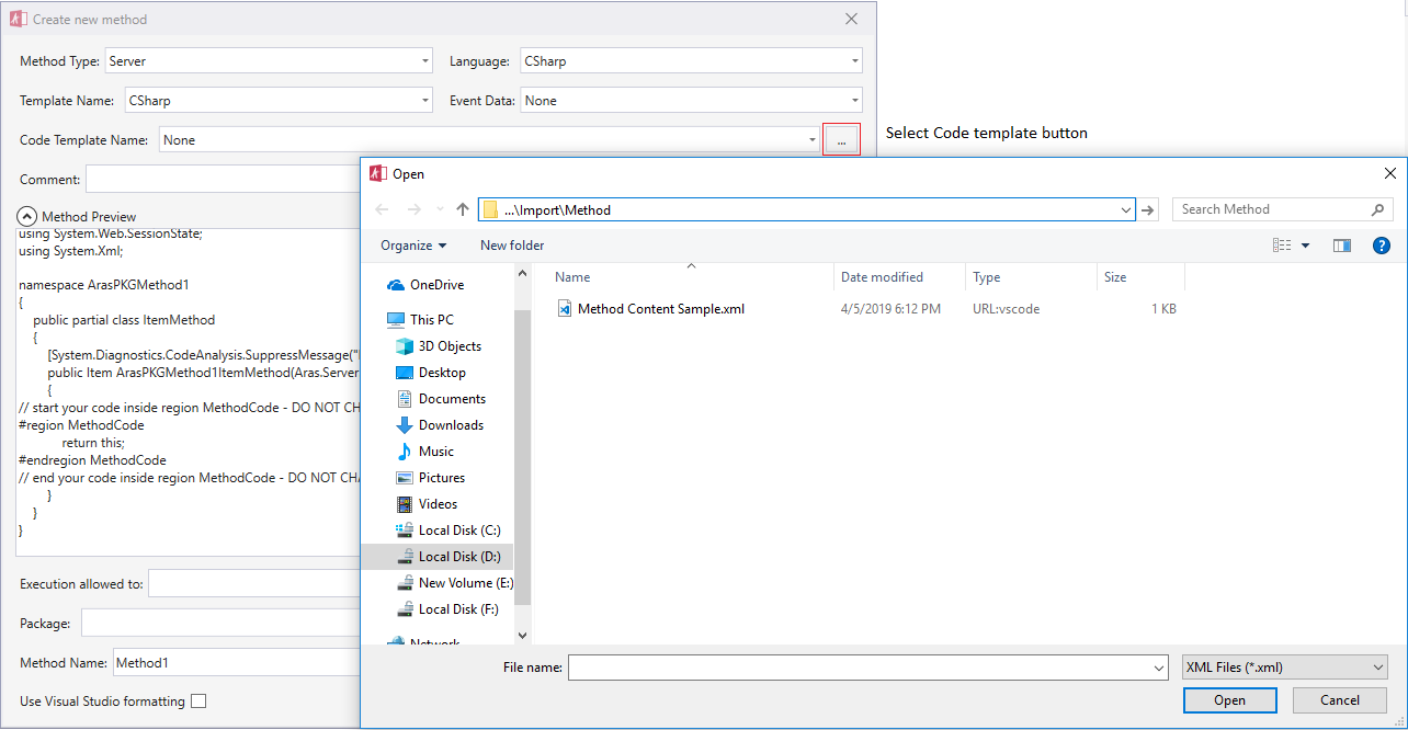 Select code template in AML