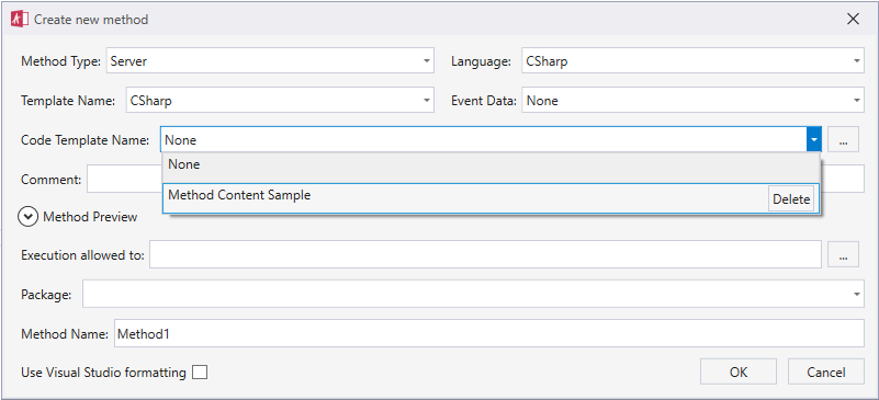 Code Template combobox