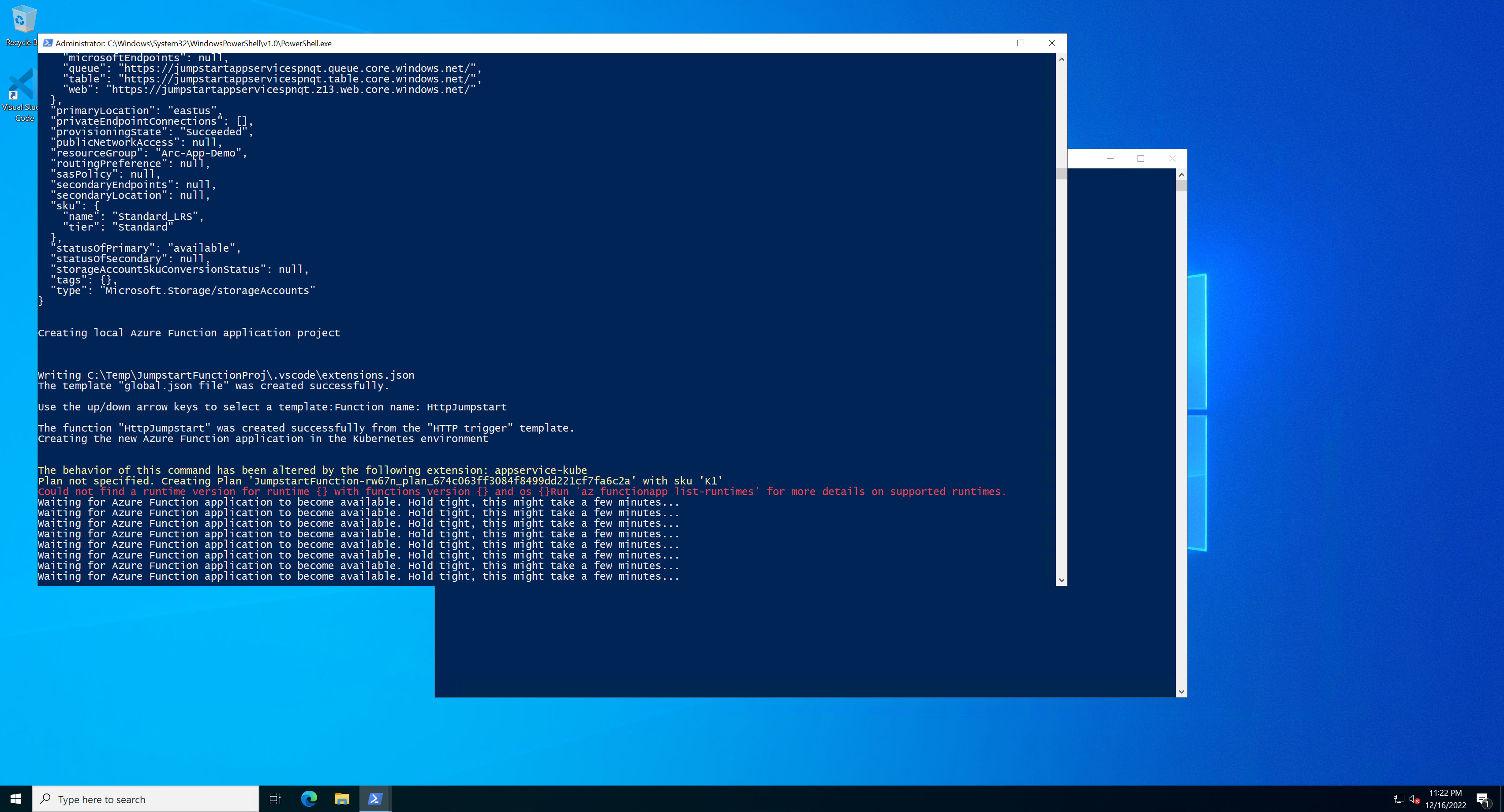 Could not fund a runtime version for runtime {} with functions version