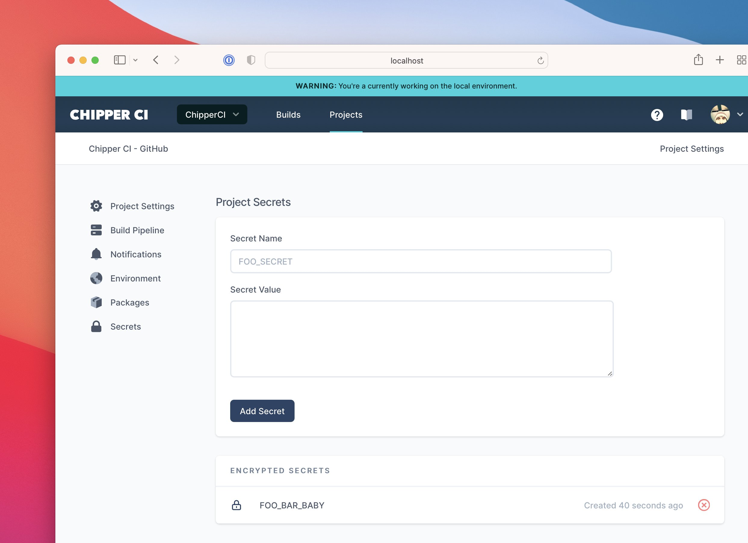 Chipper CI secrets