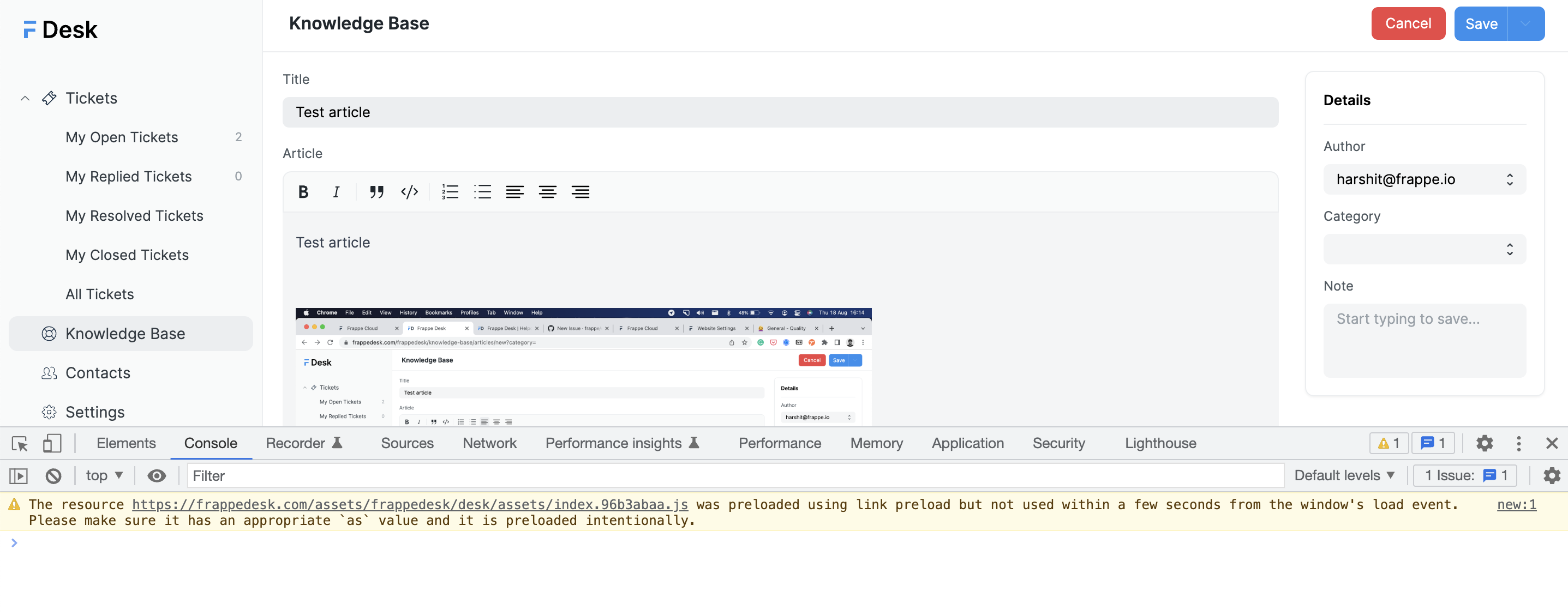 cant save the article · Issue #630 · frappe/helpdesk · GitHub