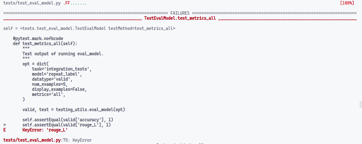 Unit testing is failing for the script "eval_model.py" in original ...