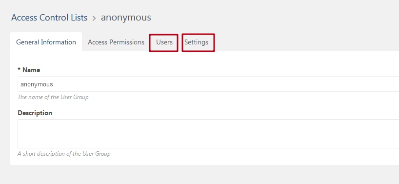 User Group anonymous  tabs