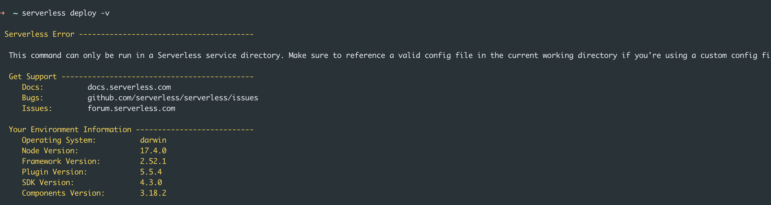 Running serverless deploy -v outputs the version instead of making it ...