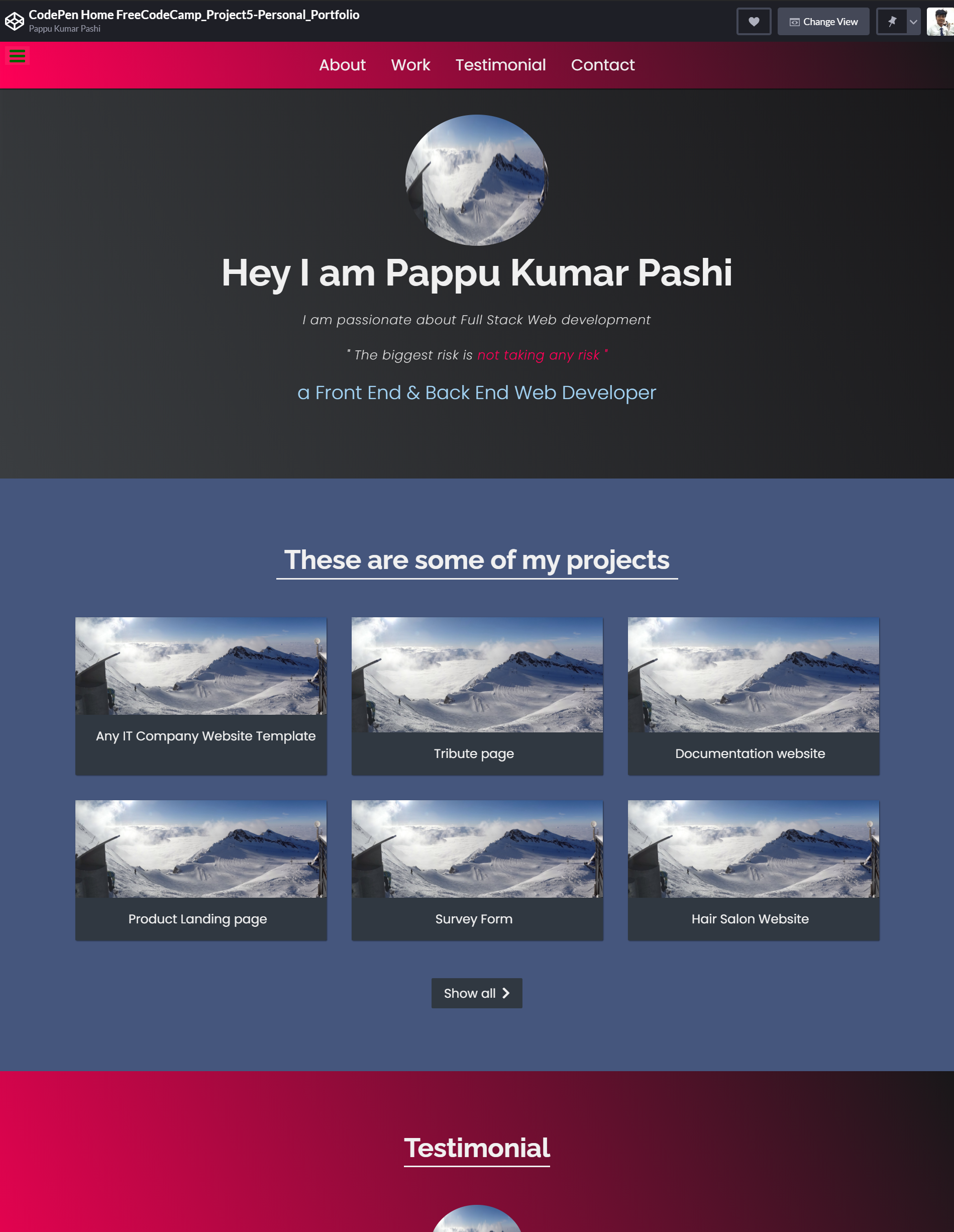 Github pappukp personal portfolio website free codecamp responsive