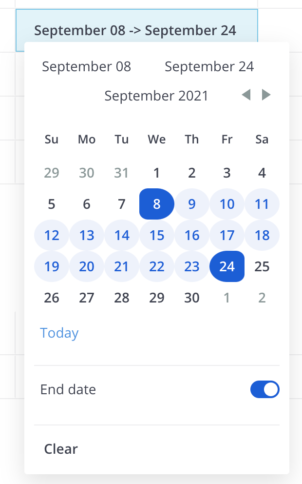 Ui Date Range Highlight Should Be Square Not Round In Between Dates Mattermost Focalboard