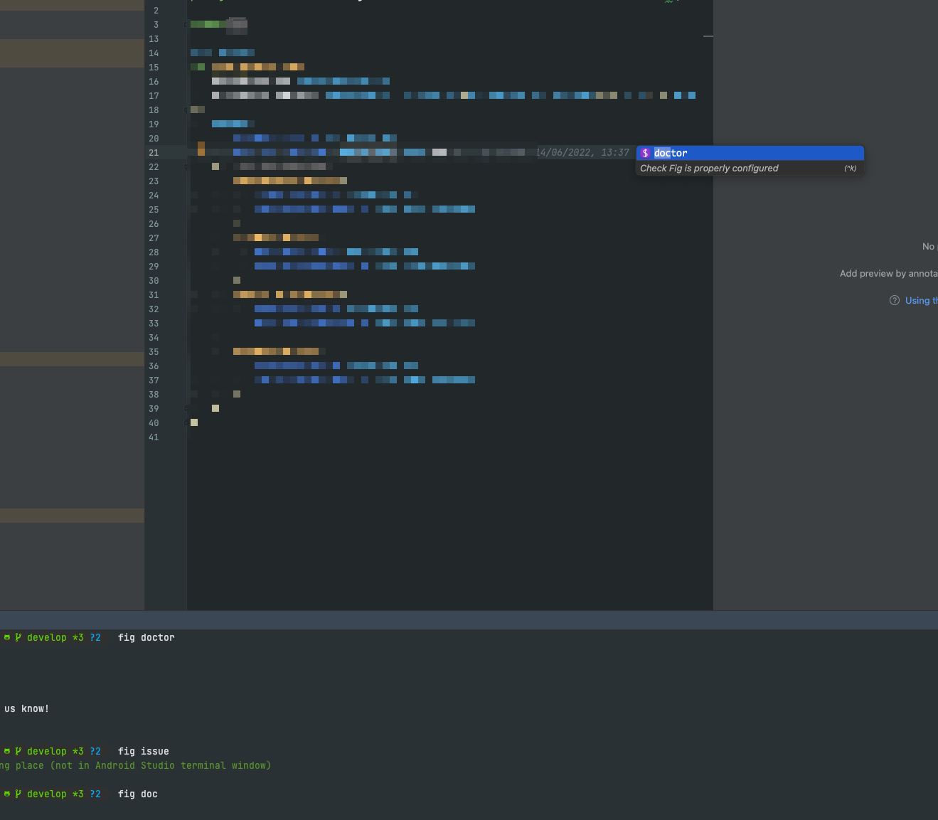 Fig display automplete in wrong place (not in Android Studio terminal