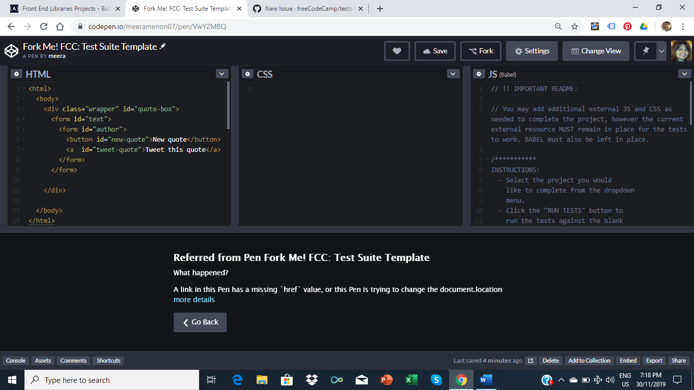 I am facing this bug for the testable projects fcc