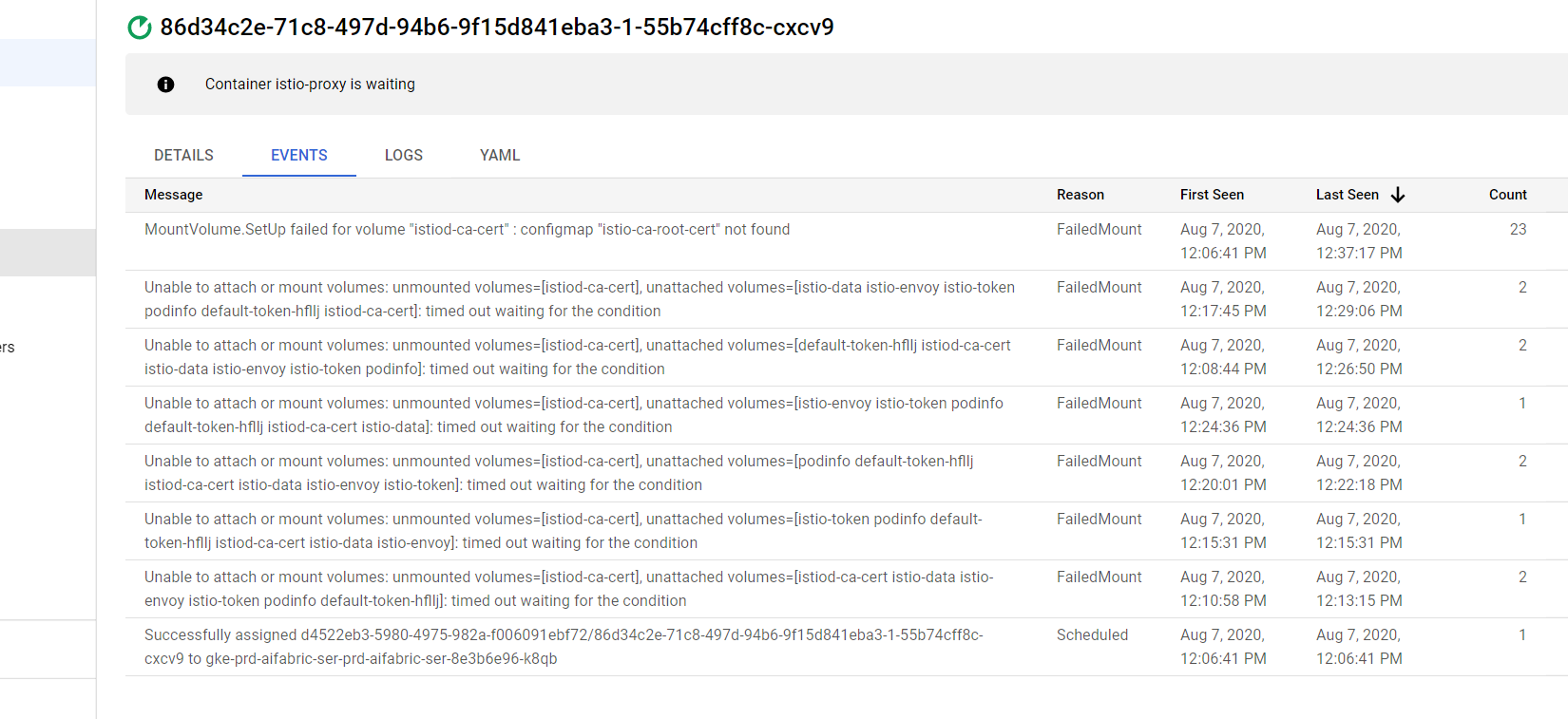 Istio 1.5.6, istiod not creating istiocarootcert configmap for