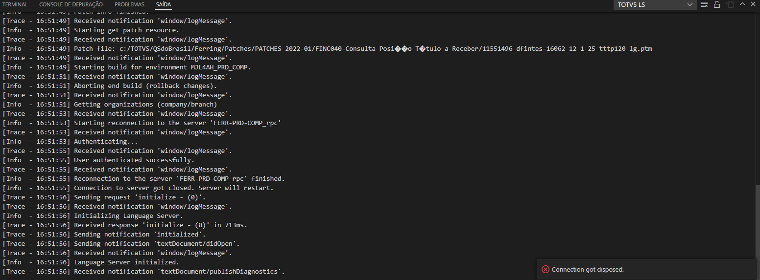 Erro na aplicação de patch após atualização para versão 1.64.0 do