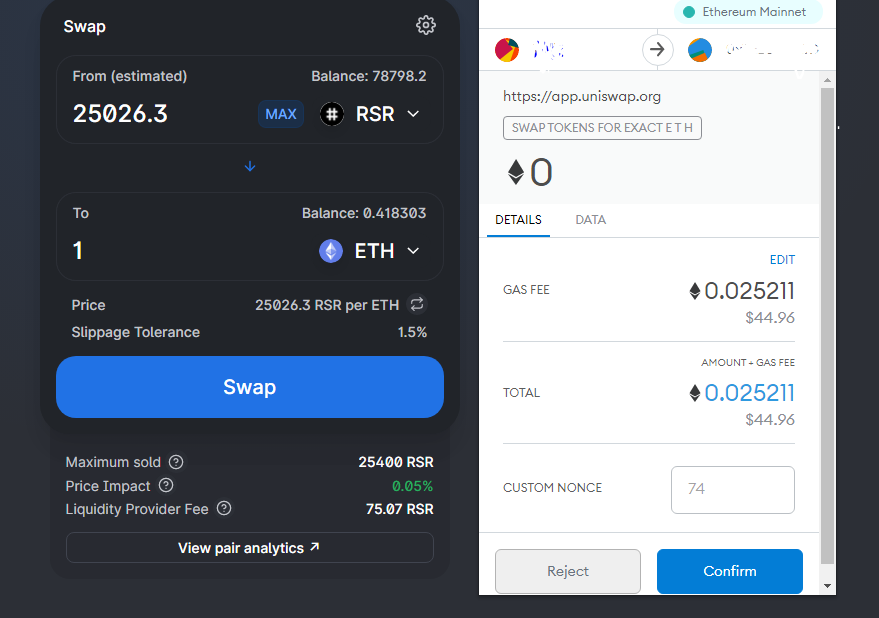 Metamask transaction confirmation only GAS fee and 0 Amount shown
