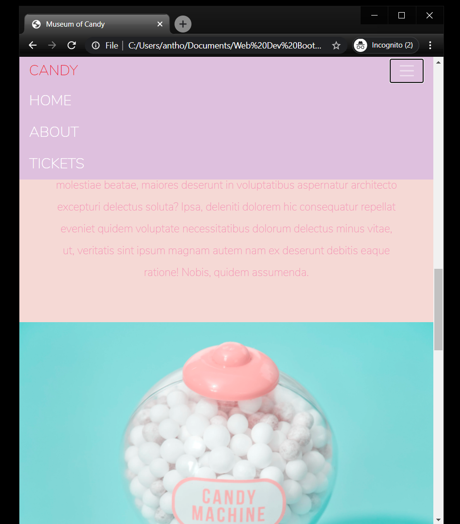 GitHub - turbo6412/Museum-of-candy: Created a basic HTML/CSS project to ...