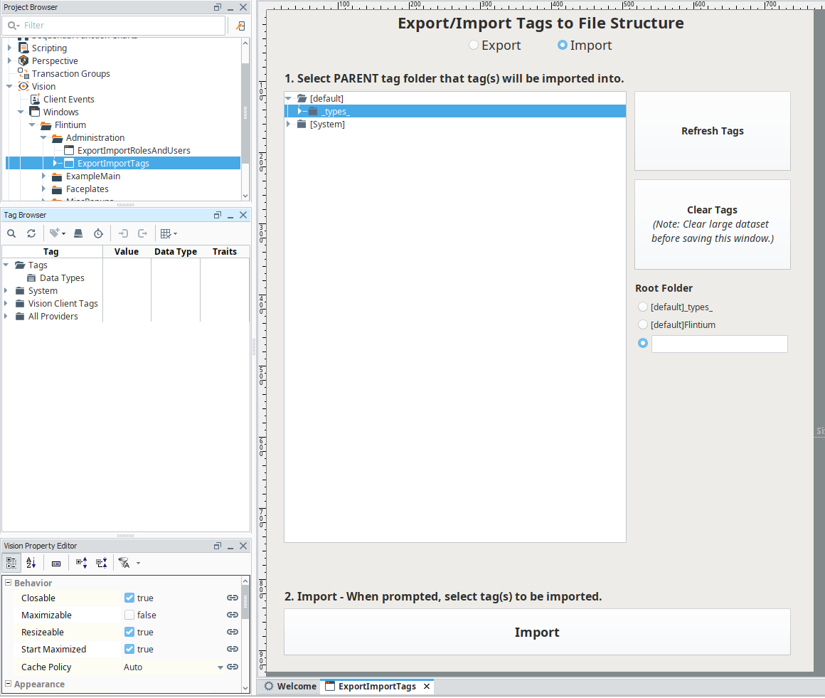 ExportImportTags Tool, Import Example, Types Selected