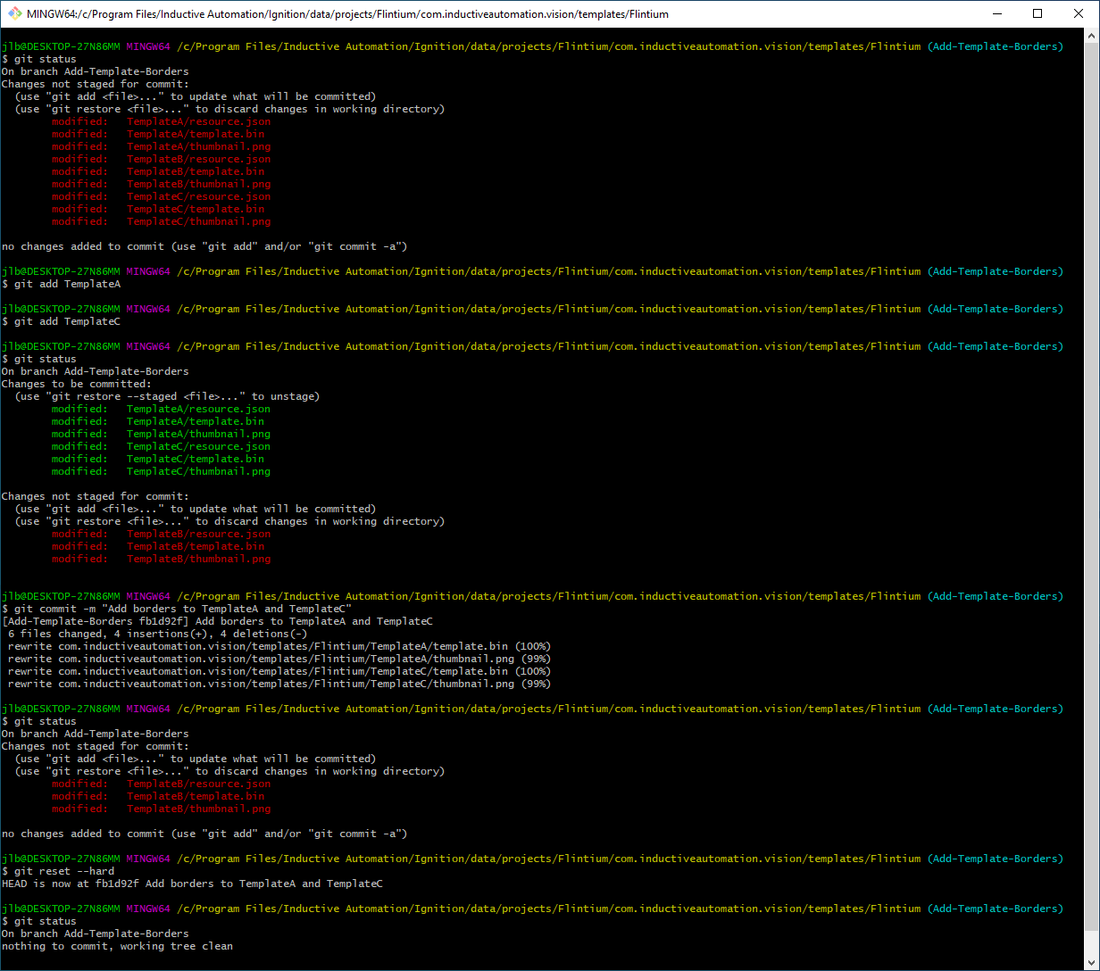 Stage and commit example in Git Bash
