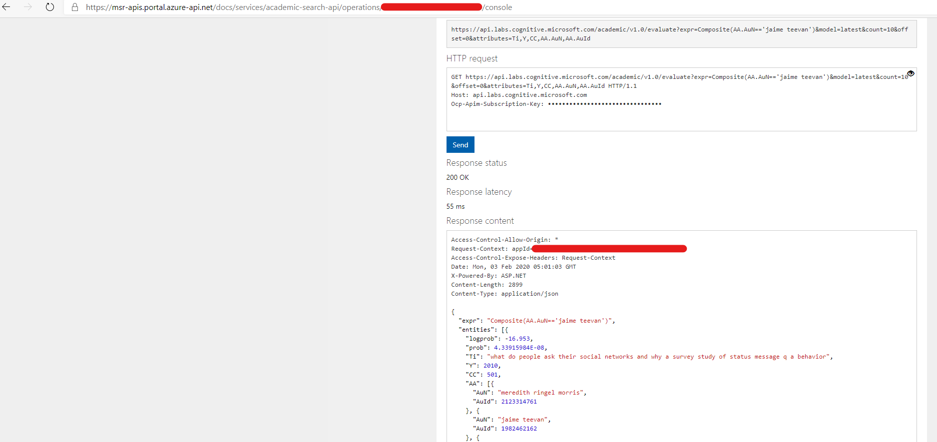 AcademicKnowledge Evaluate API endpoint timeout parameter does not