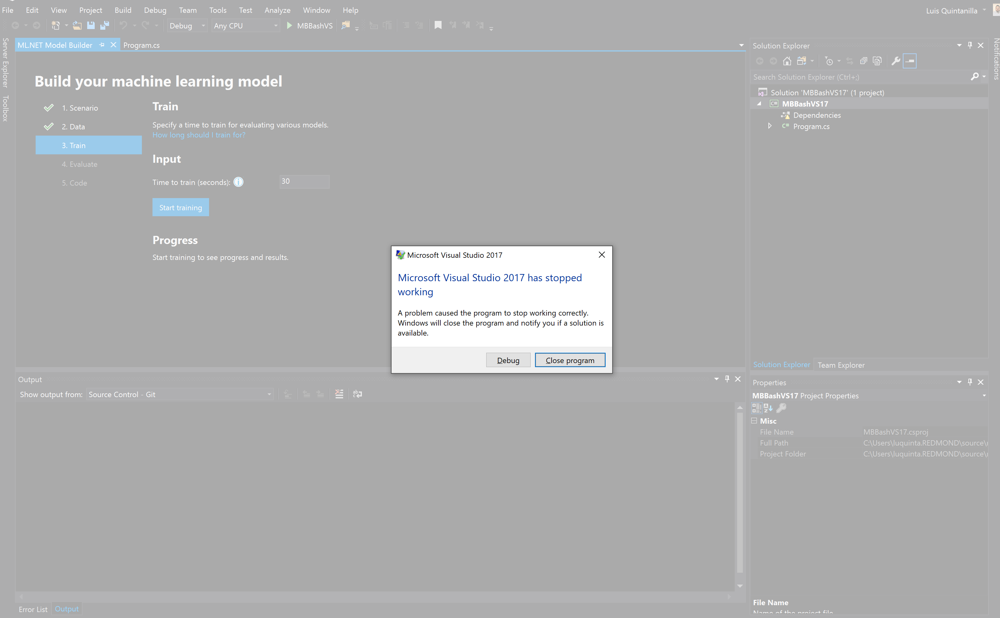 VS (2017 & 2019) Crashes on Training Step · Issue #222 · dotnet ...