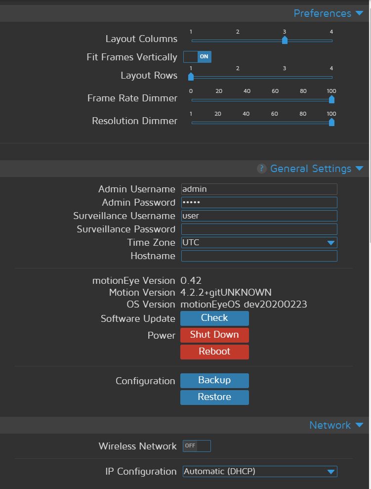 Some Menue Items ( File Storage, Motion detection, Text Overlay, etc