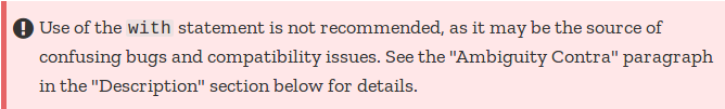 Aviso da MDN sobre o uso de "with"