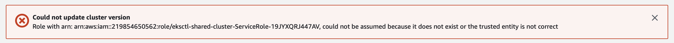 [Bug] EKSCTL unable to update version of EKS, role does not exist or ...