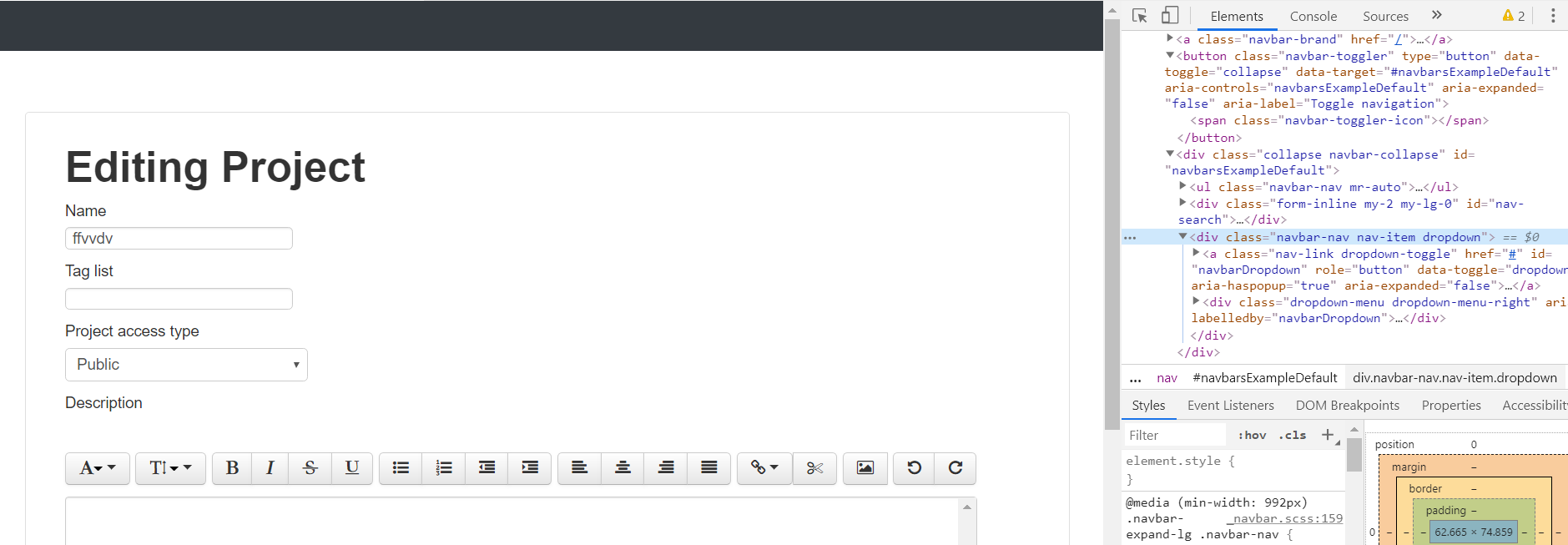 All Navbar elements missing on Edit Project page · Issue #552 ...