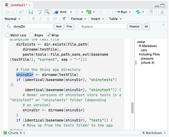 Visual editor does not scroll to search matches inside R code chunks ...
