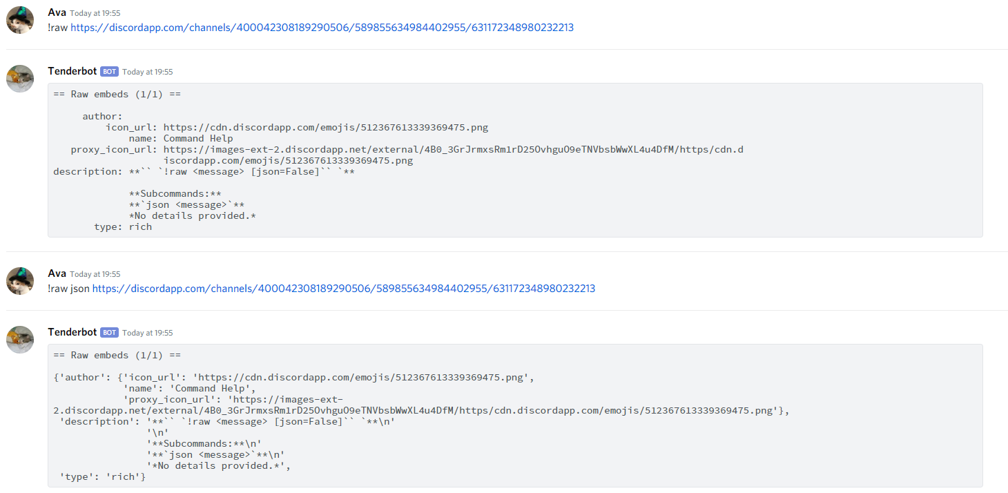 Shows output for running the command on the previous embed