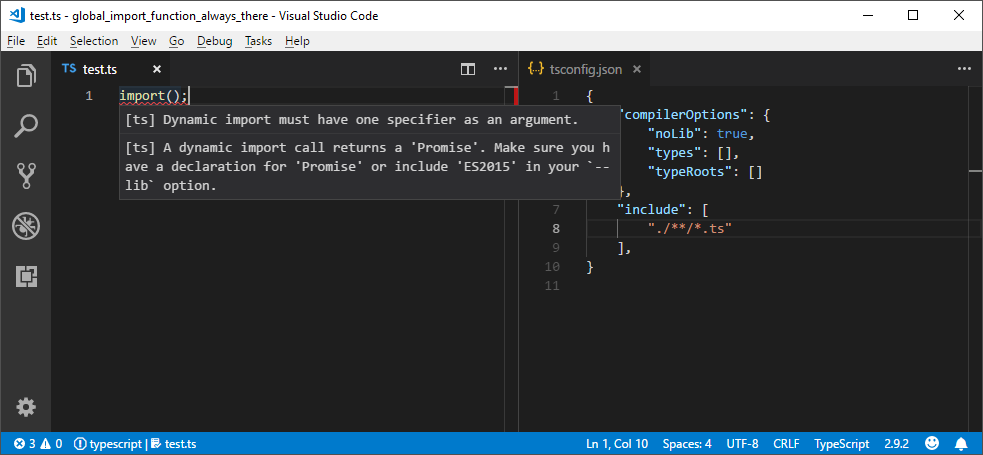 import is typed and triggers an error even with all typings disabled ...
