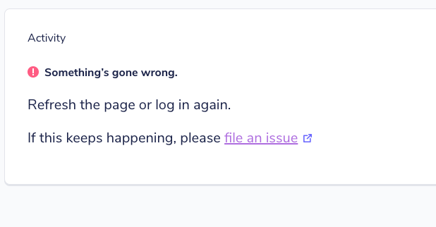 Error state for the activity feed does not render with the usual styles ...