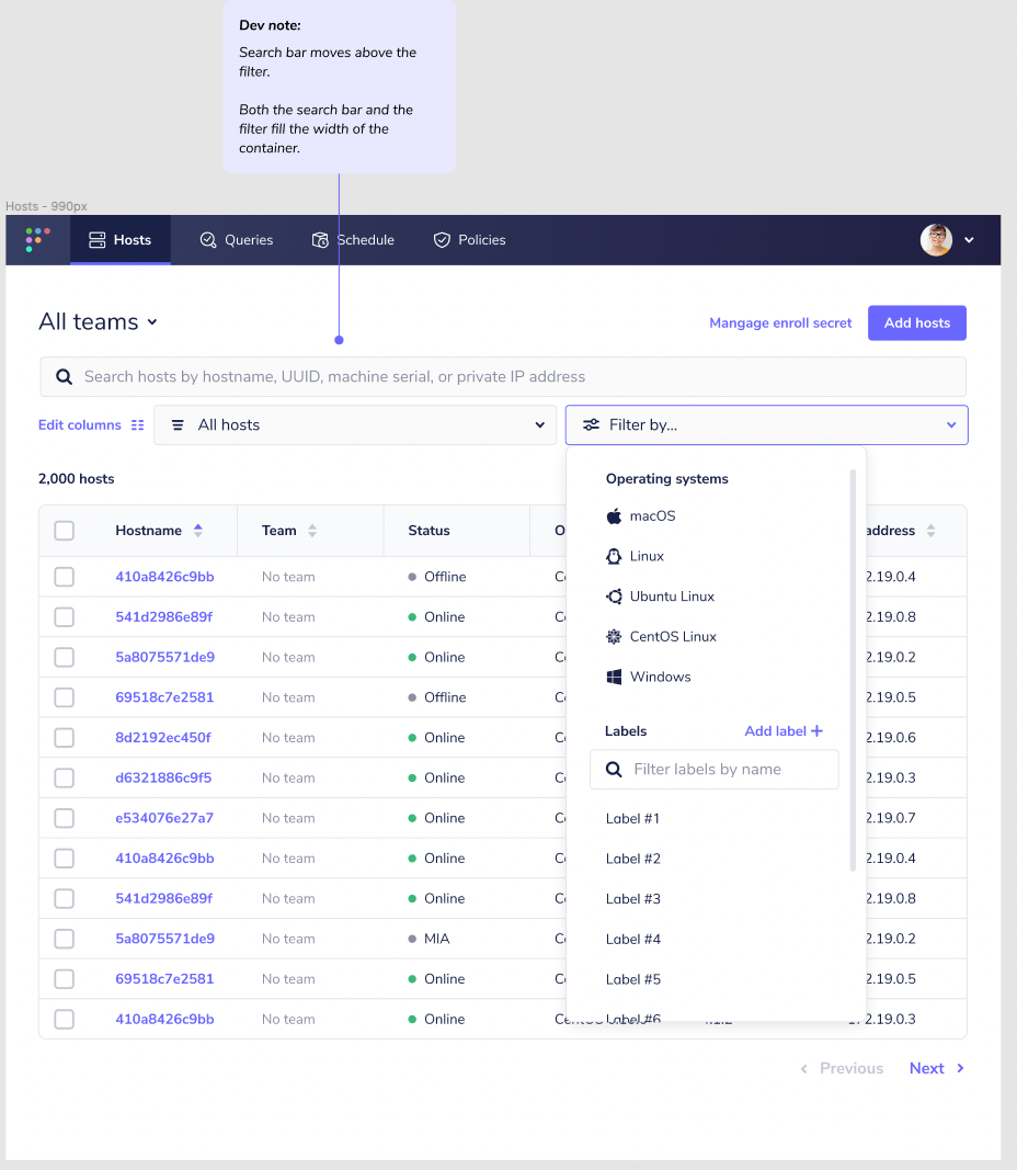 Hosts page at smaller screen widths · Issue #5138 · fleetdm/fleet · GitHub