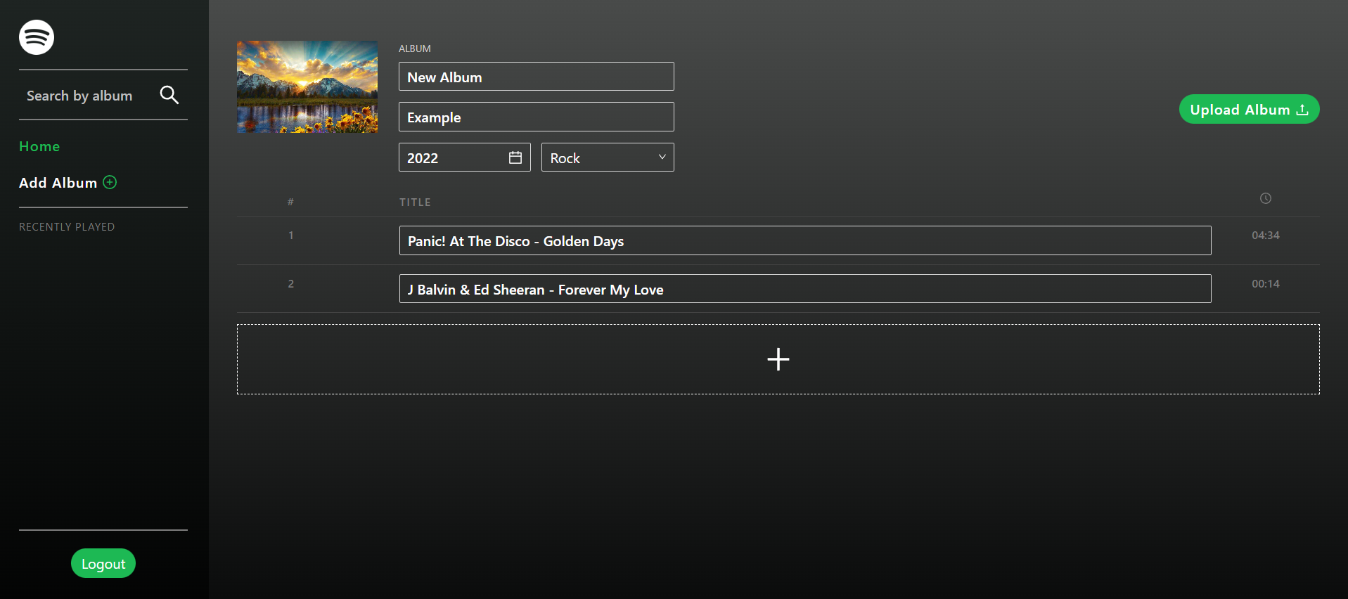 New Album form filled