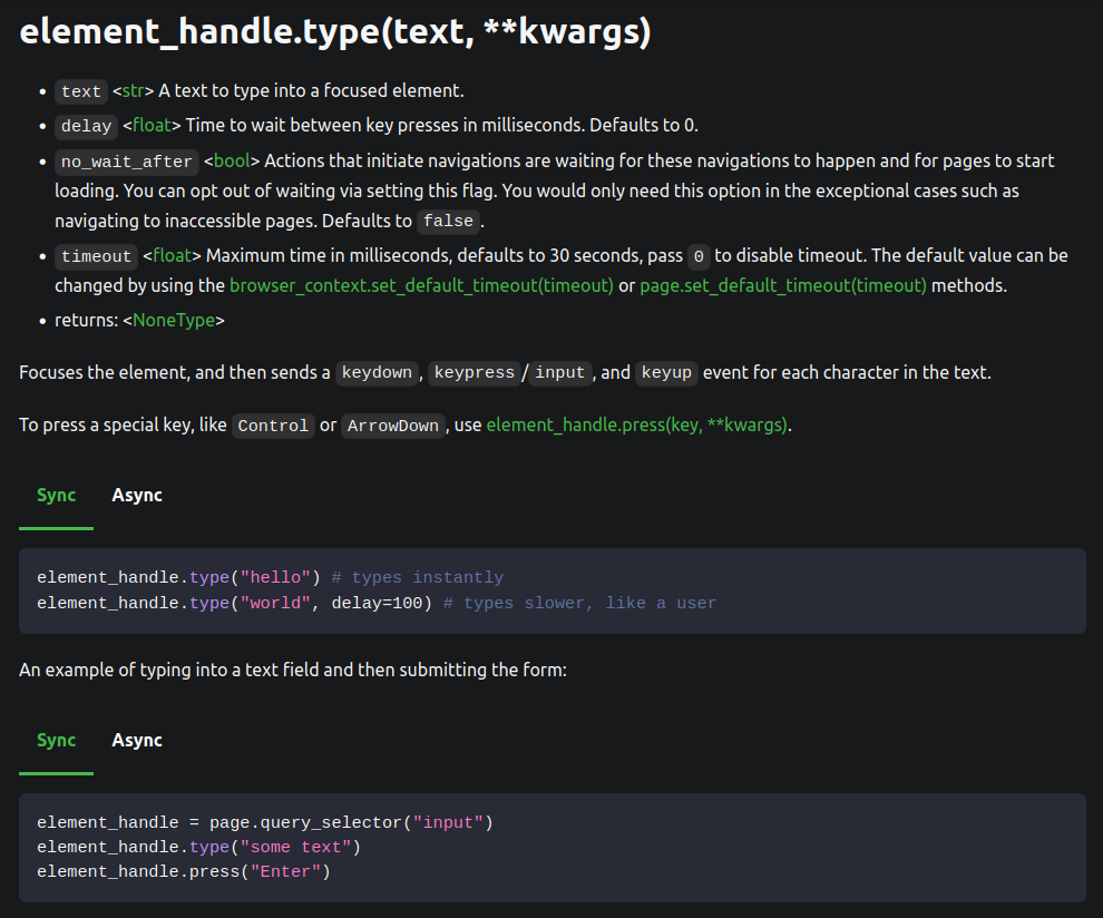 Feedback On Element_Handle.Type() Reference · Issue #10093 ·  Microsoft/Playwright · Github