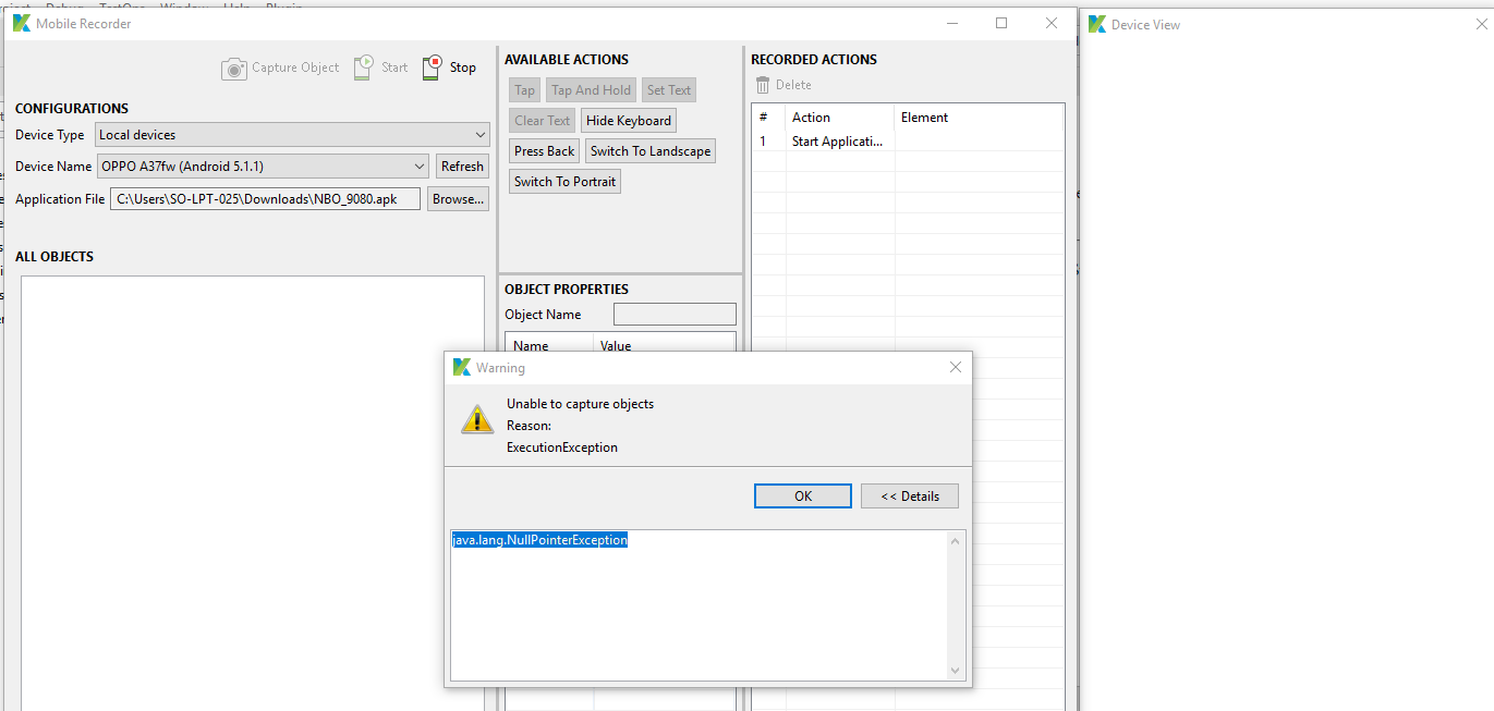 Throws Exception while capturing the Mobile Object · Issue 130