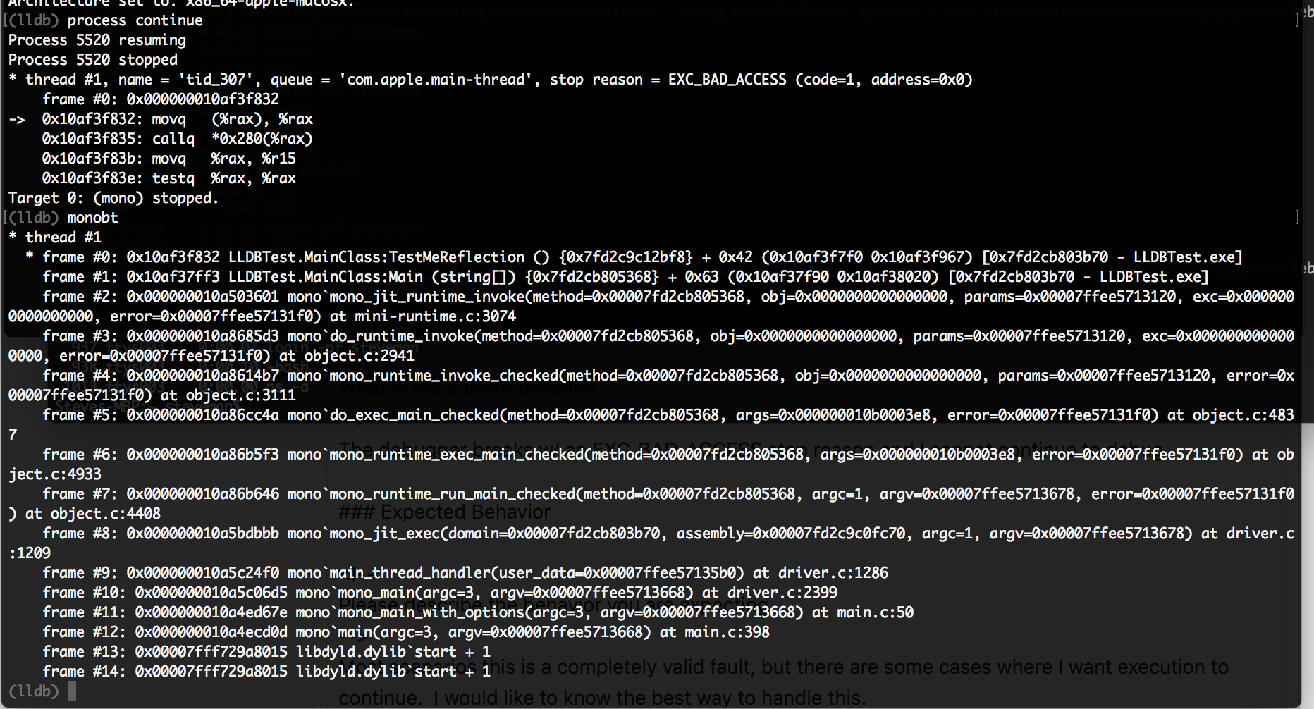 LLDB EXC_BAD_ACCESS during a native exception · Issue #10180 · mono ...