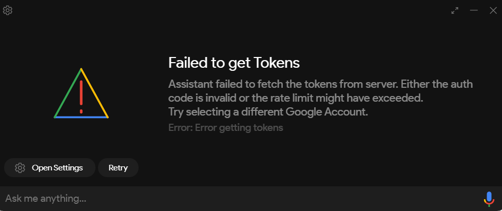 Failed to get Tokens · Issue #874 · Melvin-Abraham/Google-Assistant ...