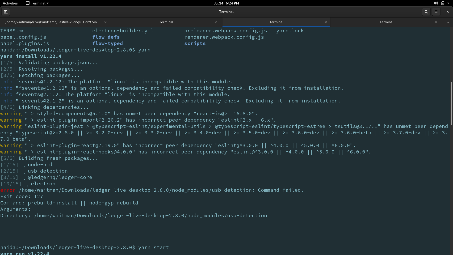 build fails linux x86_64 v5.7.8, node v12.18.2, yarn v 1.22.4, python 3 ...