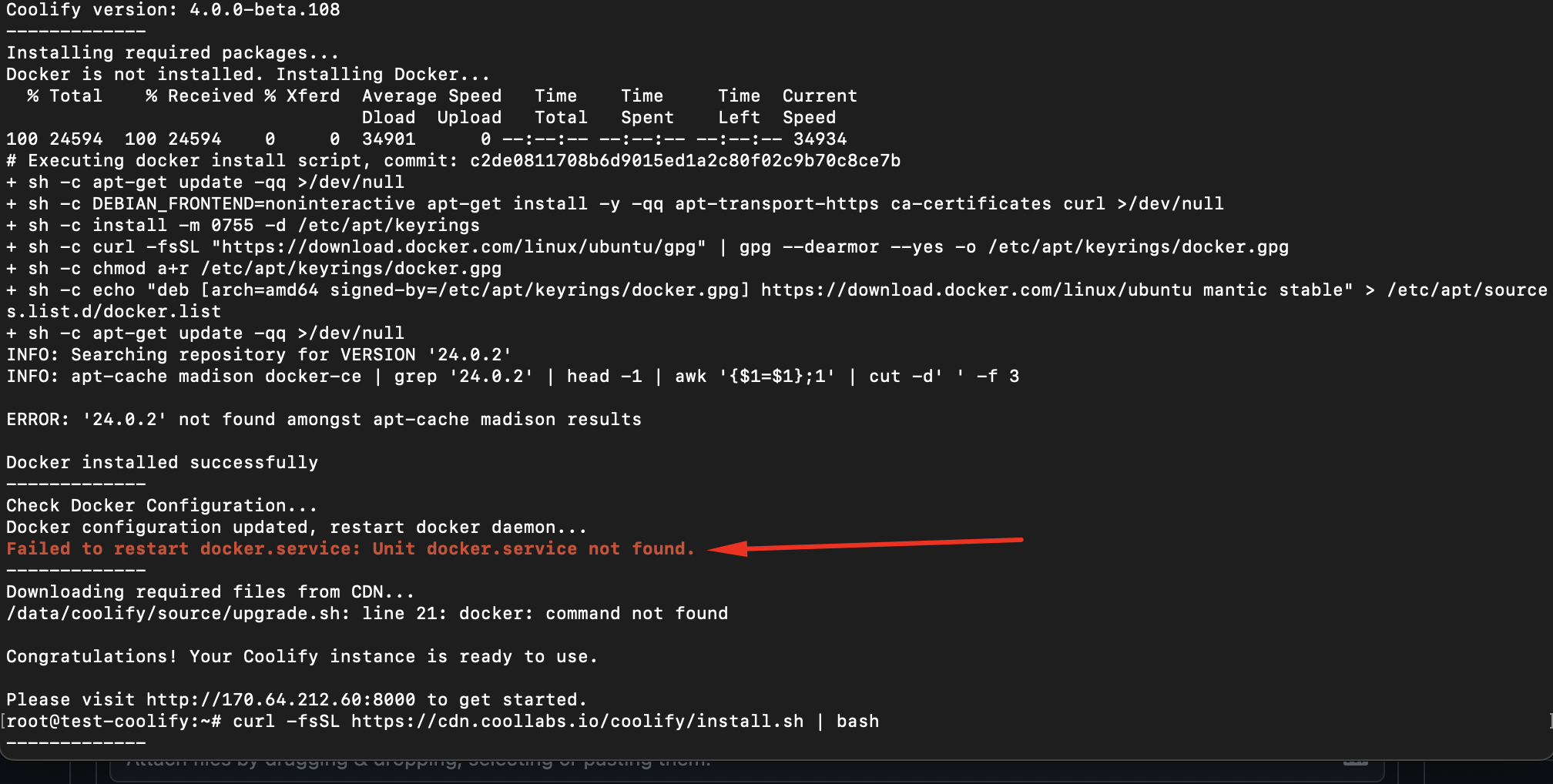 [Bug]: Installation Failed · Issue #1375 · coollabsio/coolify · GitHub