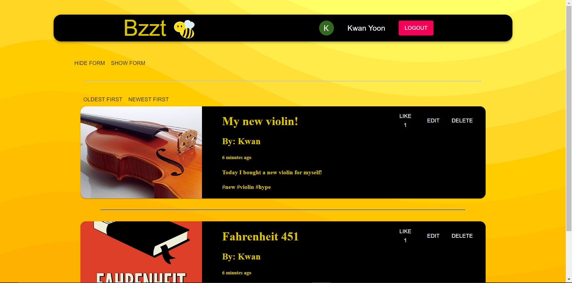 GitHub - KwanYoon/Bzzt: Bzzt, a social media web application made using ...