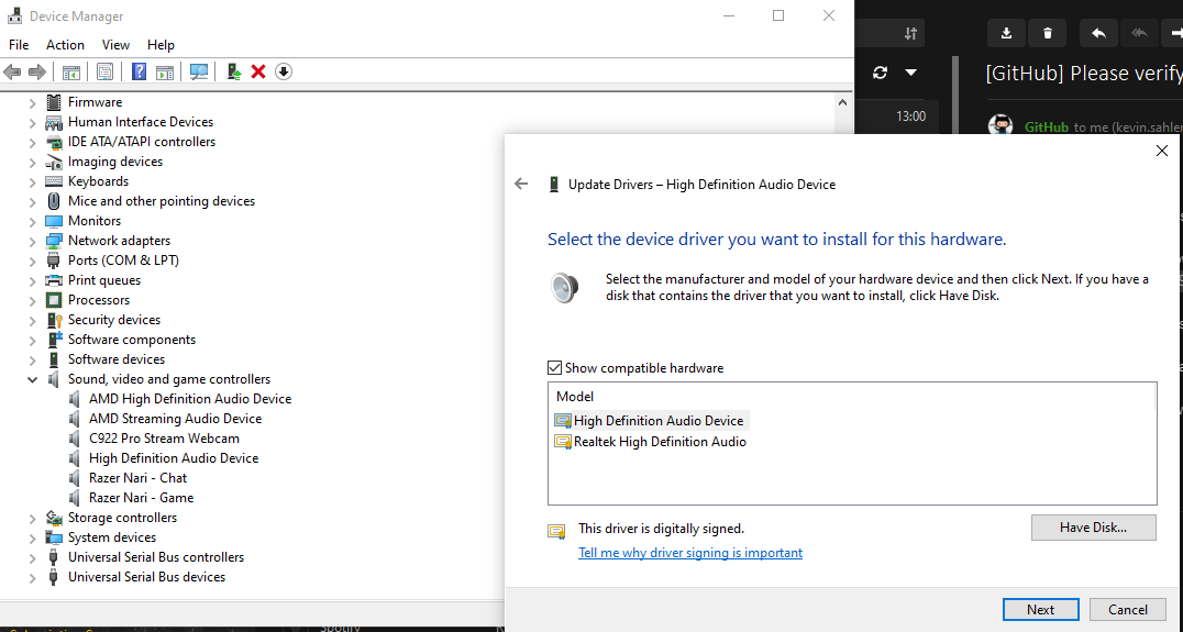no sound at all with high definition audio device drivers · Issue