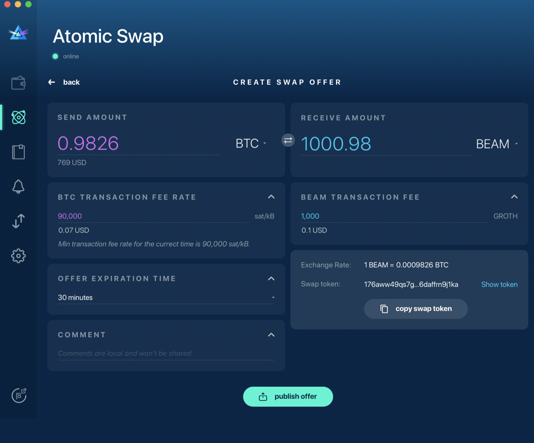 Atomic Swap - Create offer screen new design · Issue #115 · BeamMW/beam-ui