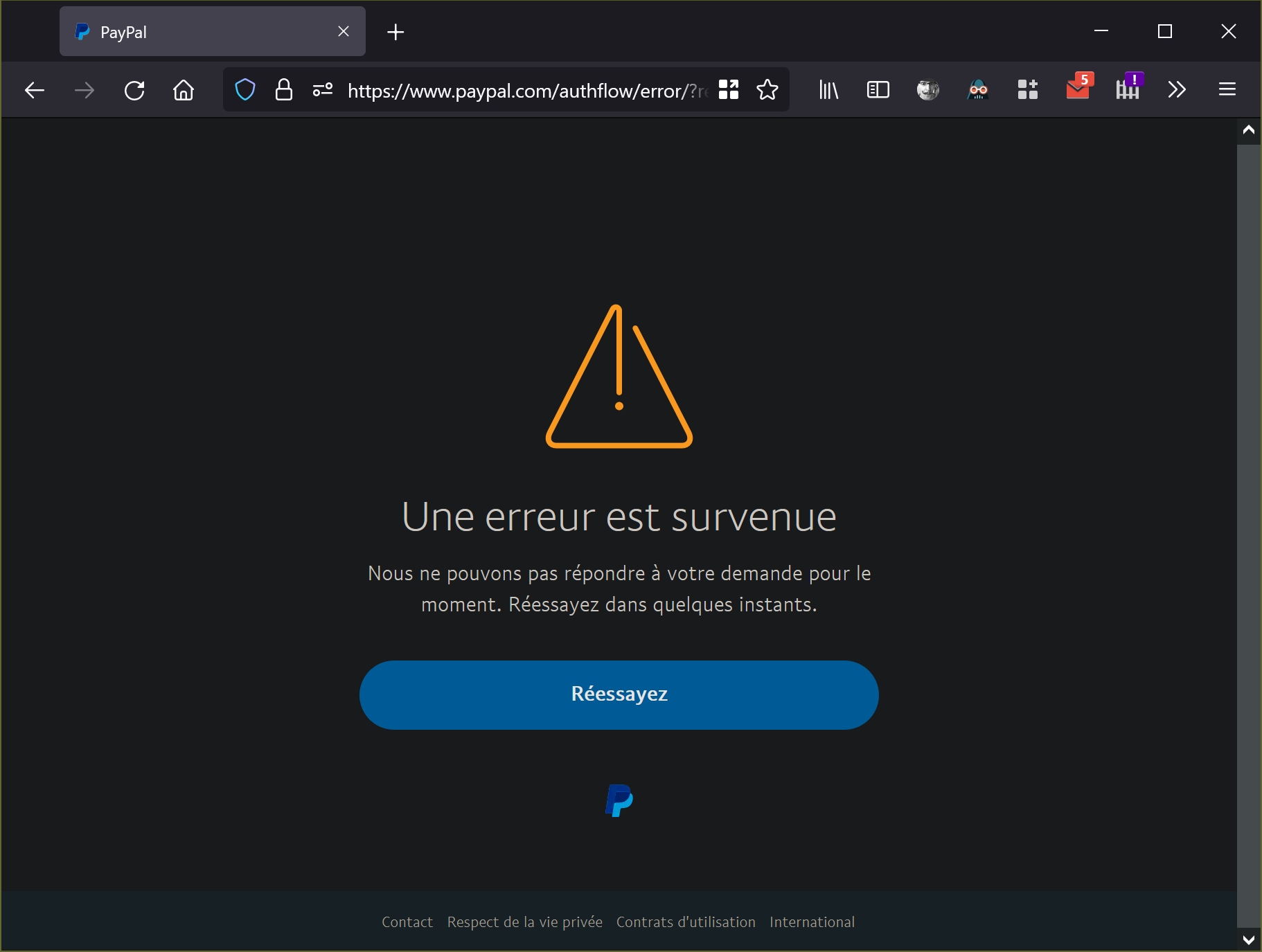 Paypal Nous Ne Parvenons Pas A Repondre A Votre Demande Broken Website] Unable to trigger PayPal account MFA challenge on Firefox ·  Issue #6860 · darkreader/darkreader · GitHub