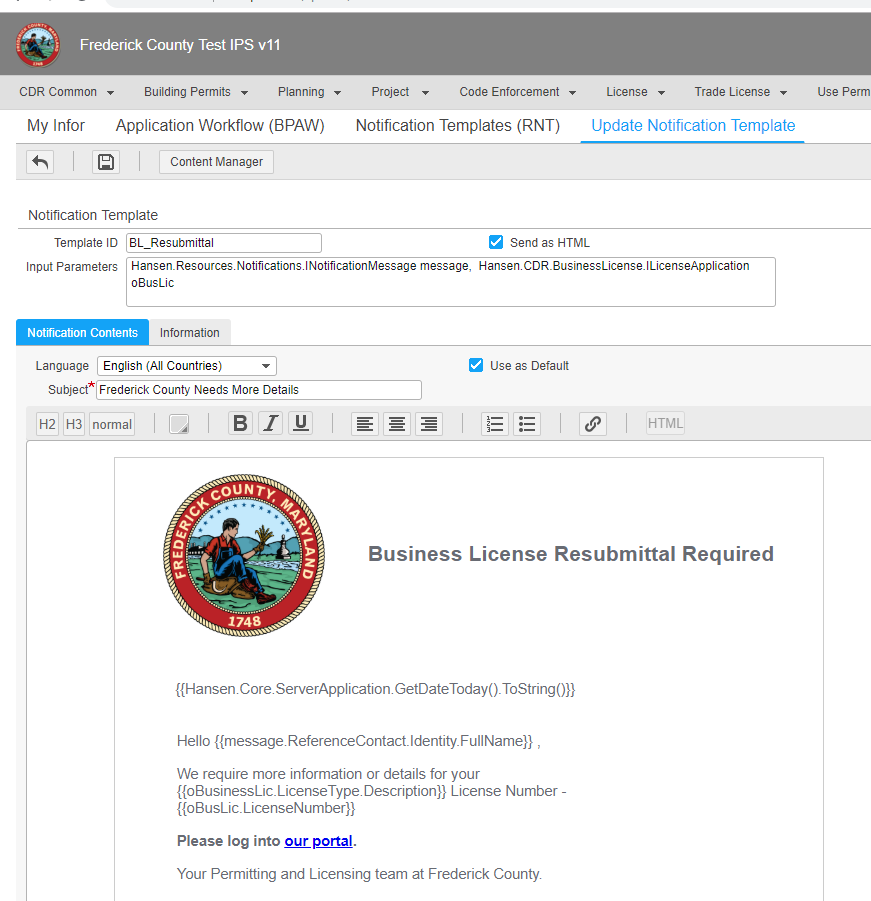 Building Permits Resubmit Required Notification Standard Language