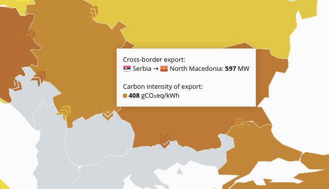 Serbia - North Macedonia exchange on Electricity Map